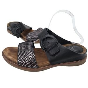 Sofft Braye Slides Sandals 9 M Black Leather Metallic Snake SF 0042501 Comfort